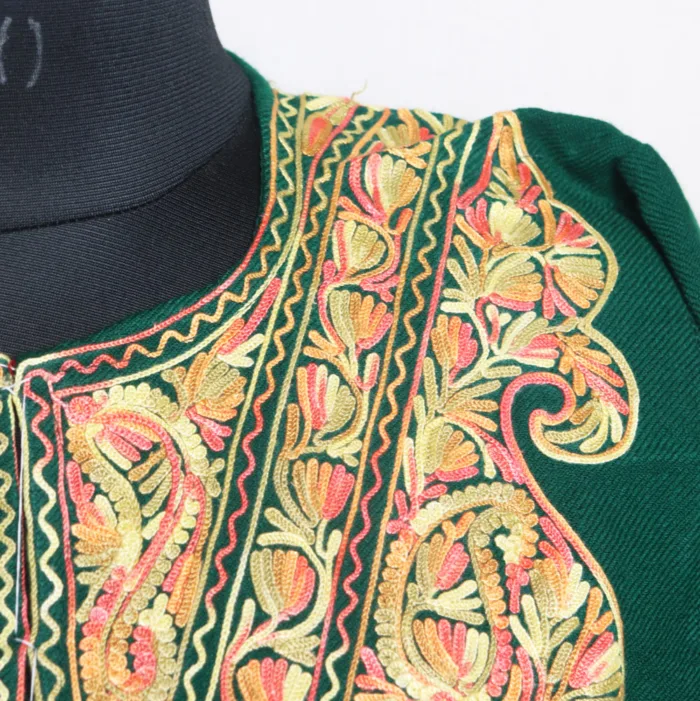 Dark Green Cashmilon Pheran with Artistic Aari Embroidery | Gul-Hawal Collection - Image 3