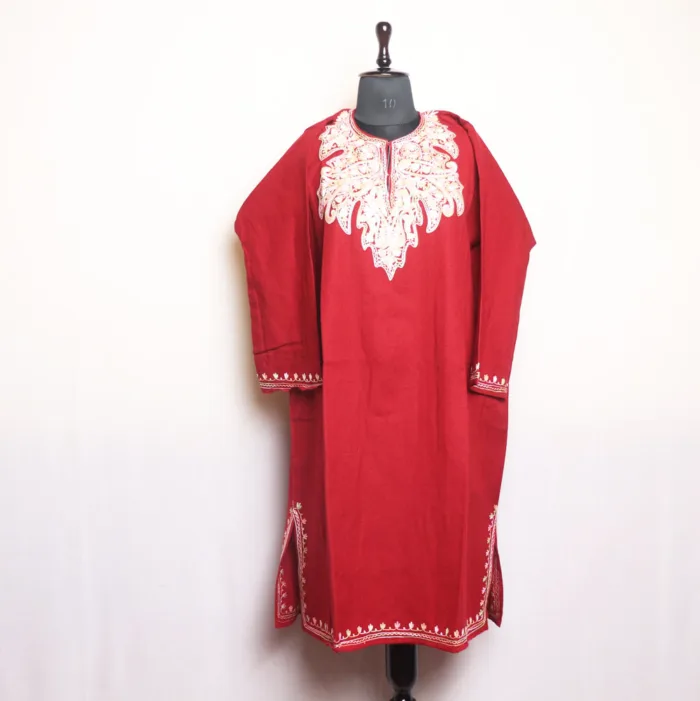 Maroon Aari Embroidered Cashmilon Pheran for Women | Gul-Hawal Collection - Image 2