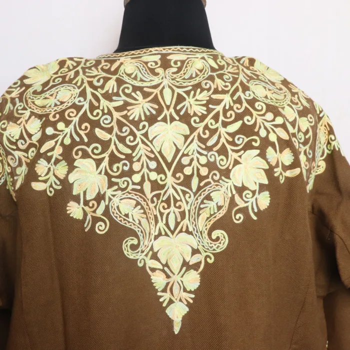 Chocolate Cashmilon Pheran with Front Back  Aari Embroidery - Zikr Collection - Image 4