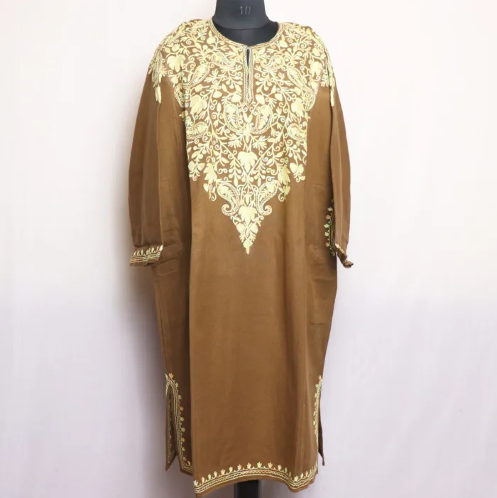 Chocolate Cashmilon Pheran with Front Back  Aari Embroidery - Zikr Collection - Image 2