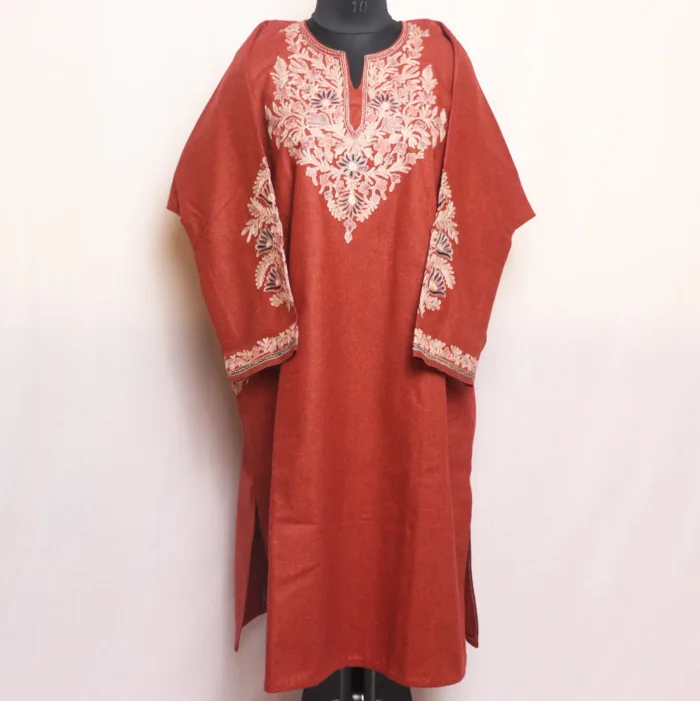 Rust Premium Tweed Pheran with Aari & Zari Detailing - Zohra Collection - Image 2