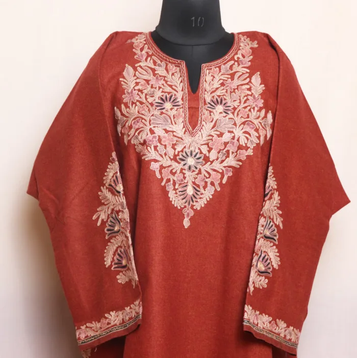 Rust Premium Tweed Pheran with Aari & Zari Detailing - Zohra Collection