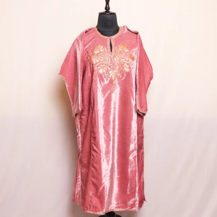 Pink Velvet Pheran with Tilla Embroidery - Kausar Collection - Image 2