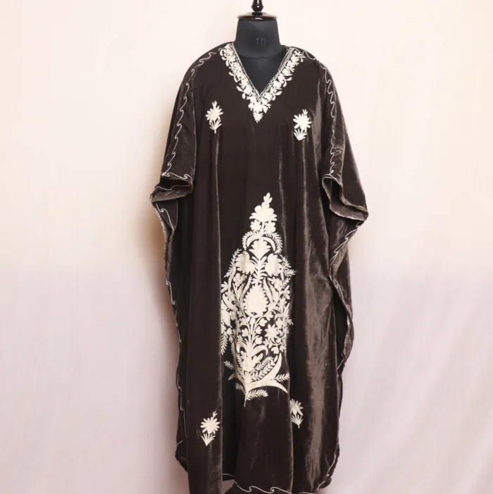 Grey Velvet | Makhmal Kaftan with Stunning Aari Embroidery - Kausar Collection