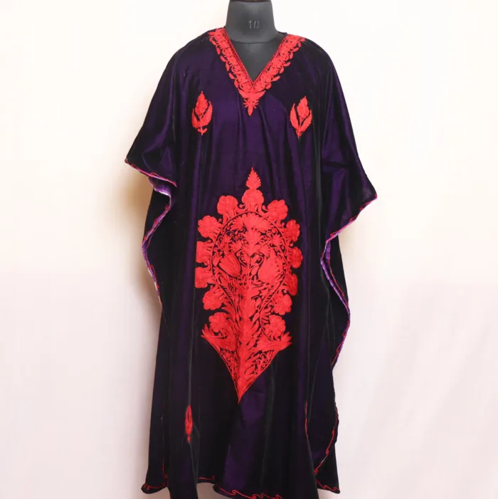 Indigo Velvet | Makhmal Kaftan Featuring Intricate Aari Work - Kausar Collection