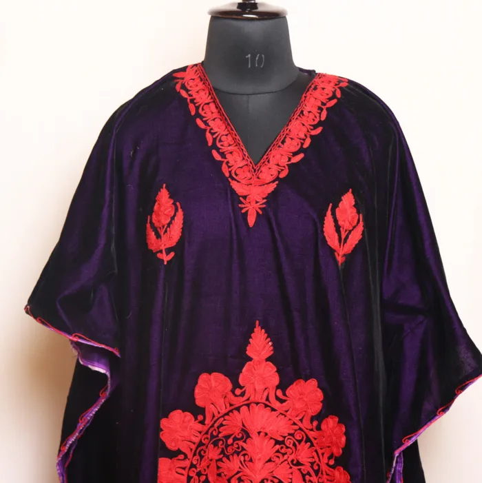 Indigo Velvet | Makhmal Kaftan Featuring Intricate Aari Work - Kausar Collection - Image 2