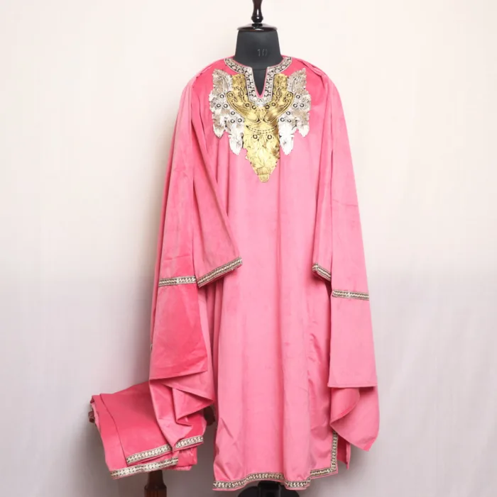 Pink Velvet Tilla Pheran Set With Dupatta - Zarafshah Collection