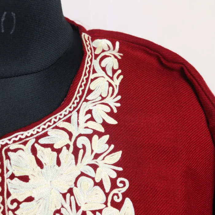 Maroon Short Woolen Kurta with Intricate Aari Embroidery - Gulnaaz Collection - Image 3