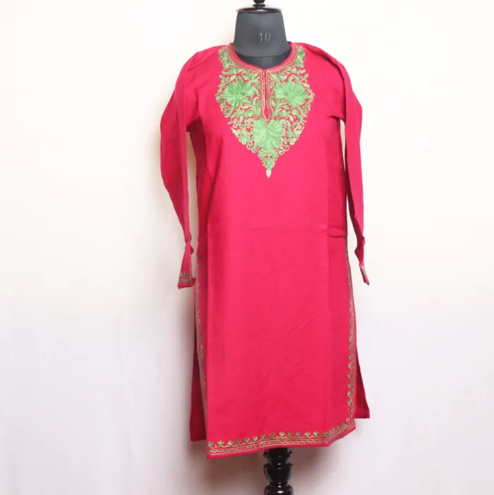 Magenta Cashmilon Short Woolen Kurta with Subtle Aari Work - Gulnaaz Collection