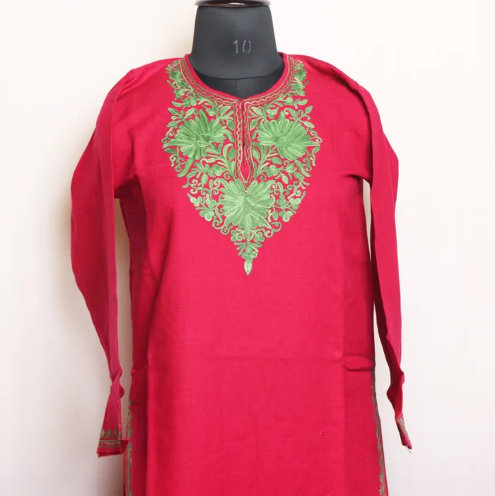 Magenta Cashmilon Short Woolen Kurta with Subtle Aari Work - Gulnaaz Collection - Image 2