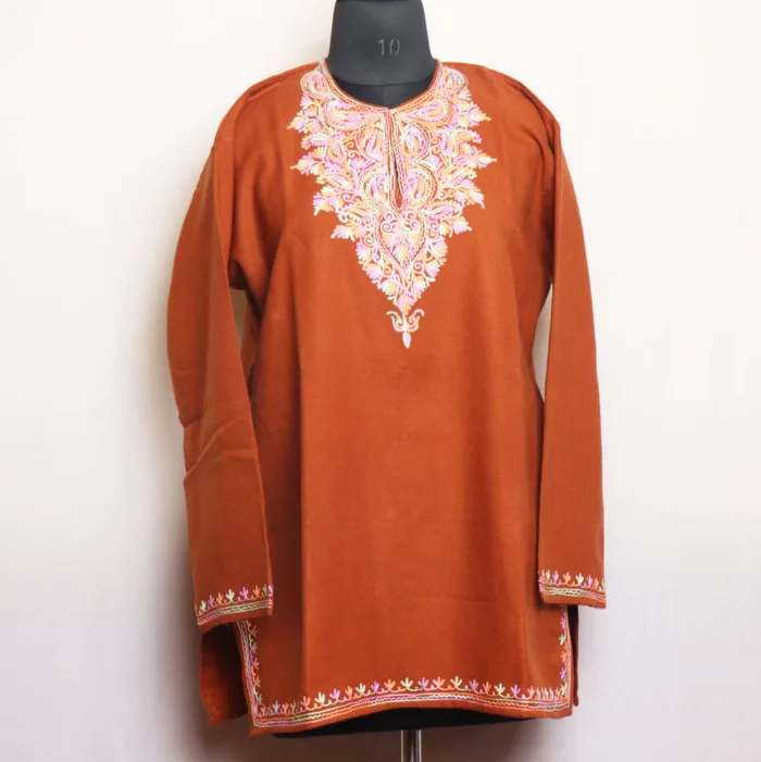 Brown Woolen Kurta in Cashmilon with Exquisite Aari Embroidery - Gulnaaz Collection