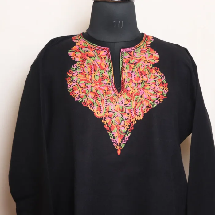 Black Short Woolen Kurta with Detailed Aari Embroidery - Gulnaaz Collection - Image 2