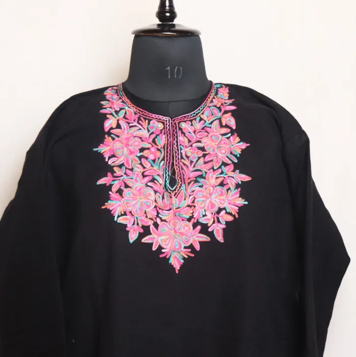 Black Cashmilon Short Woolen Kurta with Delicate Aari Designs - Gulnaaz Collection - Image 2