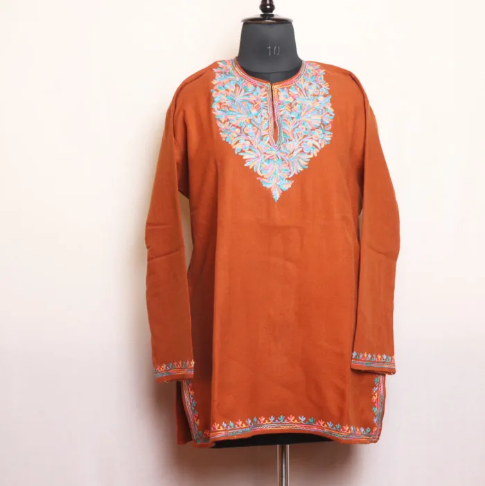 Rust Short Woolen Kurta with Artistic Aari Embroidery - Gulnaaz Collection