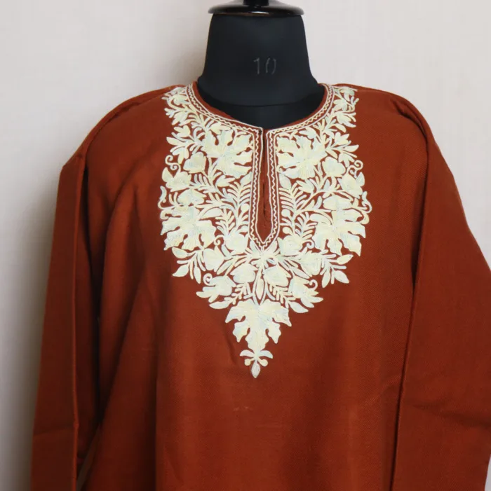 Brown Cashmilon Short Woolen Kurta with Elegant Aari Work - Gulnaaz Collection - Image 2