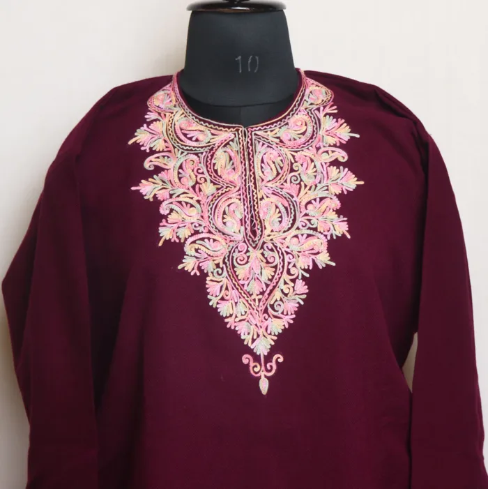 Purple Short Woolen Kurta in Cashmilon with Fine Aari Detailing - Gulnaaz Collection - Image 2