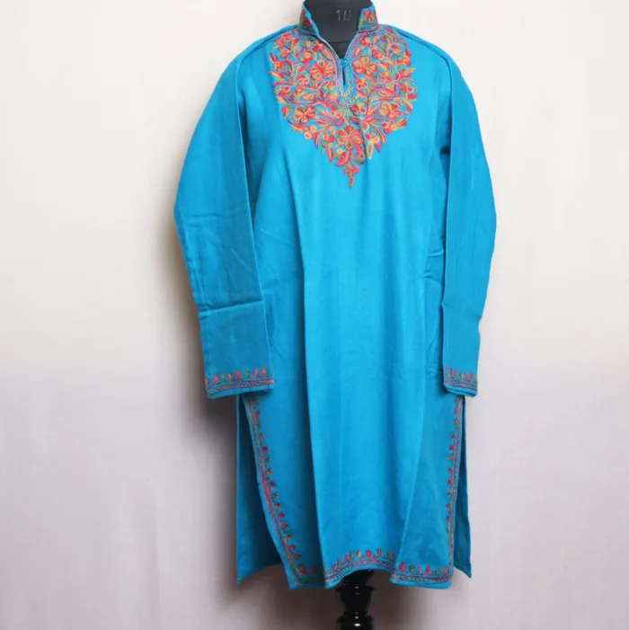 Elegent Blue Aari Embroidered Long Kurta - Gulnaz Collection - Image 2