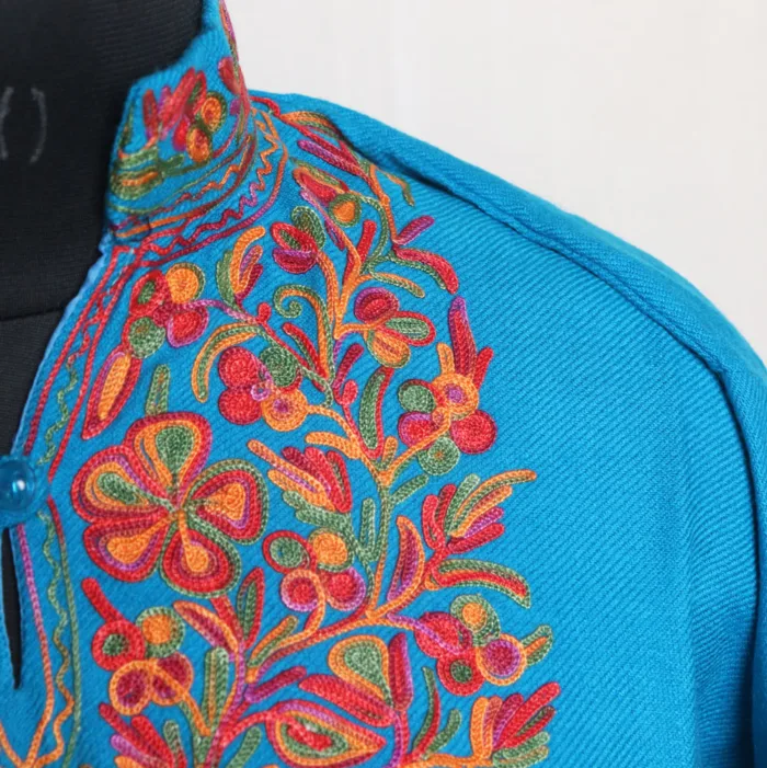 Elegent Blue Aari Embroidered Long Kurta - Gulnaz Collection - Image 3