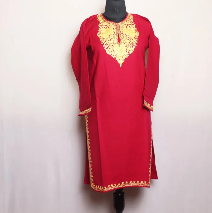 Magenta Long Kurta in Soft Cashmilon with Aari Embroidery - Gulnaz Collection - Image 2