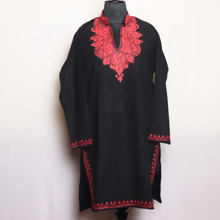 Black Long Kurta with Kashmiri Aari Art - Gulnaz Collection - Image 3