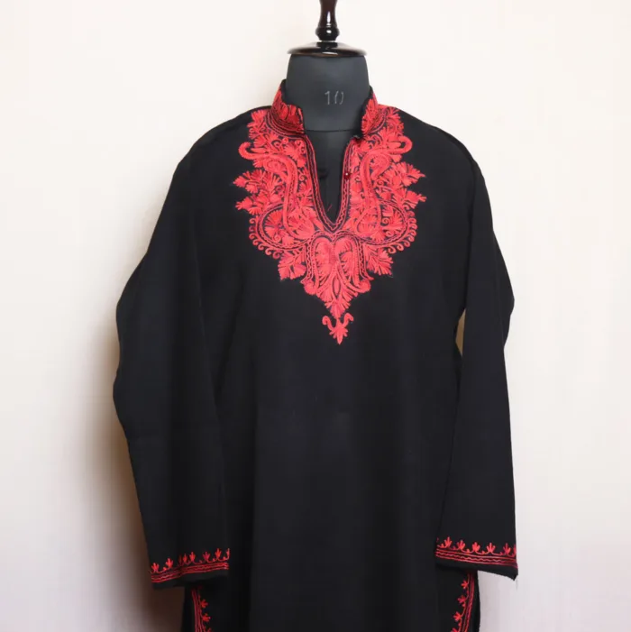 Black Long Kurta with Kashmiri Aari Art - Gulnaz Collection