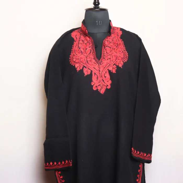 Elegant and Lightweight Aari Embroidered Black Long Kurta - Gulnaz Collection