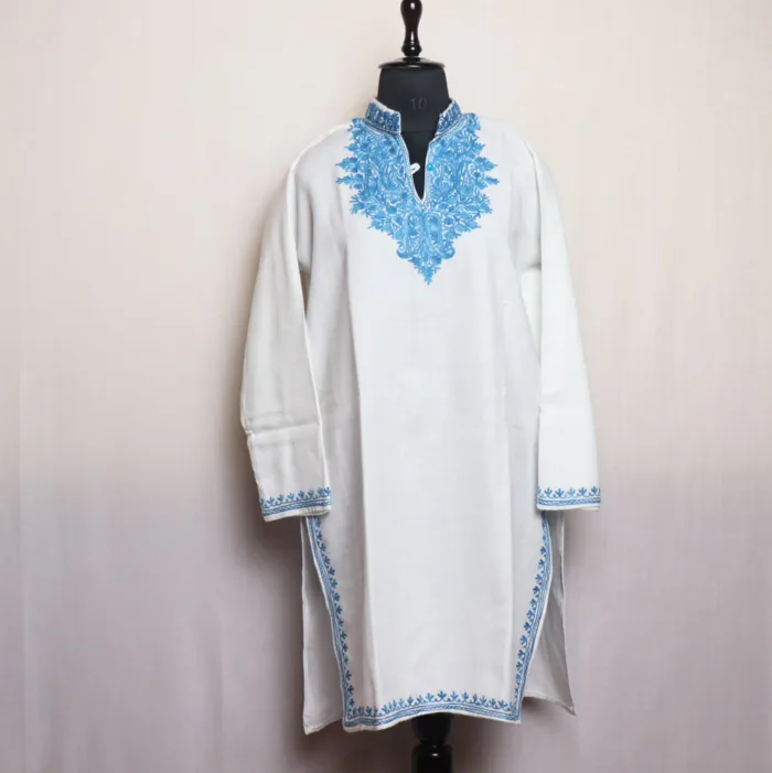 Beautiful White Cashmilon Long Kurta with Aari Detailing - Gulnaz Collection - Image 2