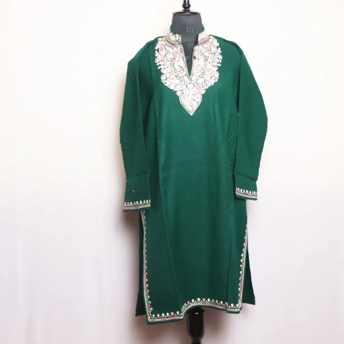 Dark Green Long Kurta for Women with Aari Elegance - Gulnaz Collection - Image 2