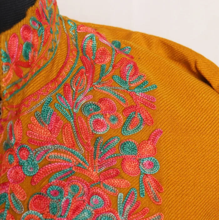 Graceful Kashmiri Mustard Long Kurta in Aari Work - Gulnaz Collection - Image 3