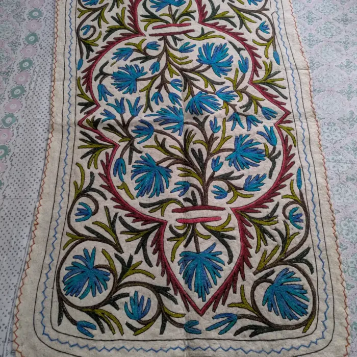 Exquisite Woolen Namda Rug Featuring Handcrafted Blue-Green Floral Aari Art (6.4 x 4 ft) - Image 2