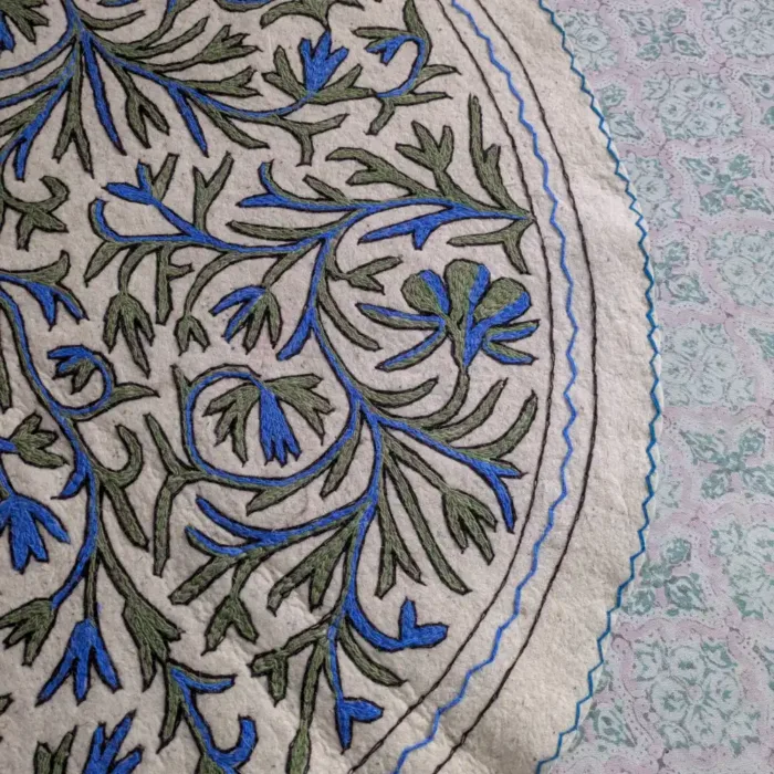 Elegant Circular Namda Crafted from Wool with Blue Green Brances Aari Embroidery (5 ft) - Image 3