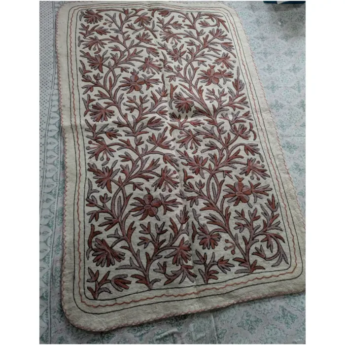 Elegant Kashmiri Namda with Brown Intricate Hand Aari Designs (6x4 ft)