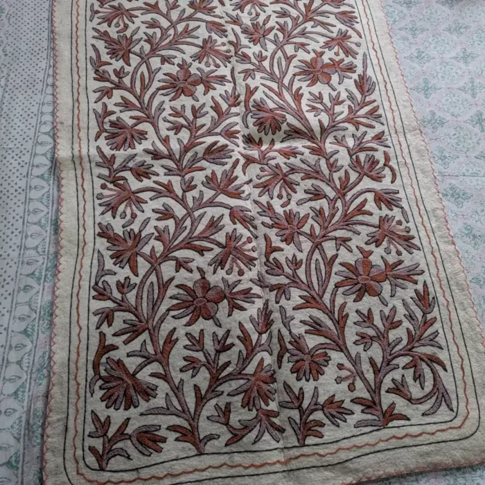 Elegant Kashmiri Namda with Brown Intricate Hand Aari Designs (6x4 ft) - Image 2