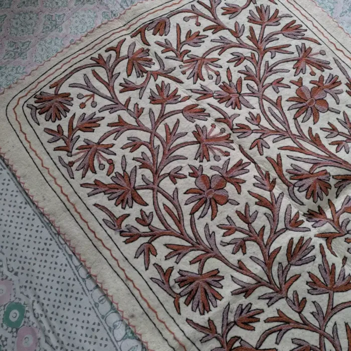 Elegant Kashmiri Namda with Brown Intricate Hand Aari Designs (6x4 ft) - Image 3