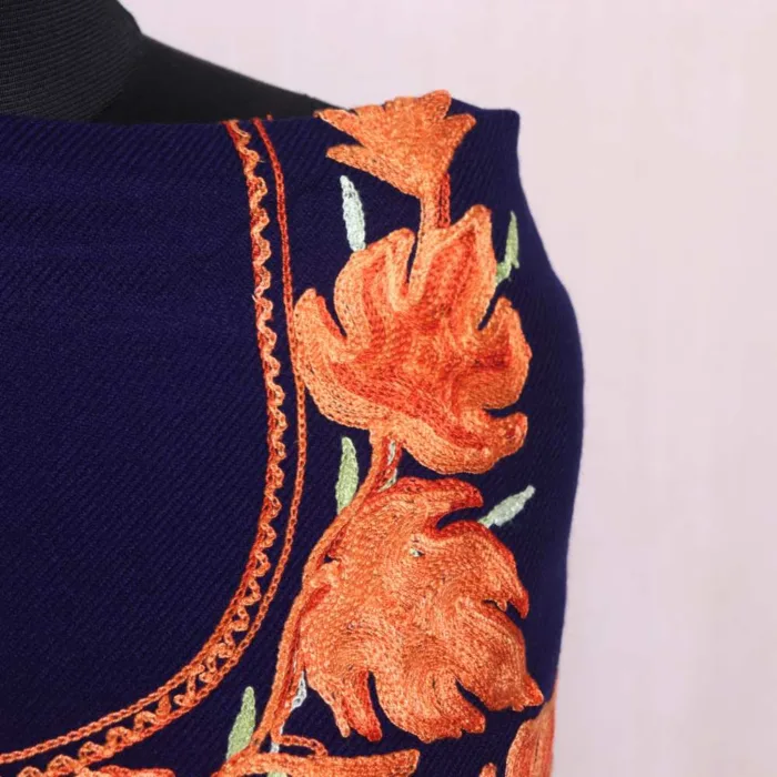 Navy Blue Chinari Woolen Suit with Aftaabi Aari Embroidery - Sonwari Collection - Image 3