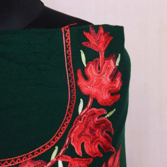 Green Chinari Woolen Suit with Red Aari Embroidery - Sonwari Collection - Image 2