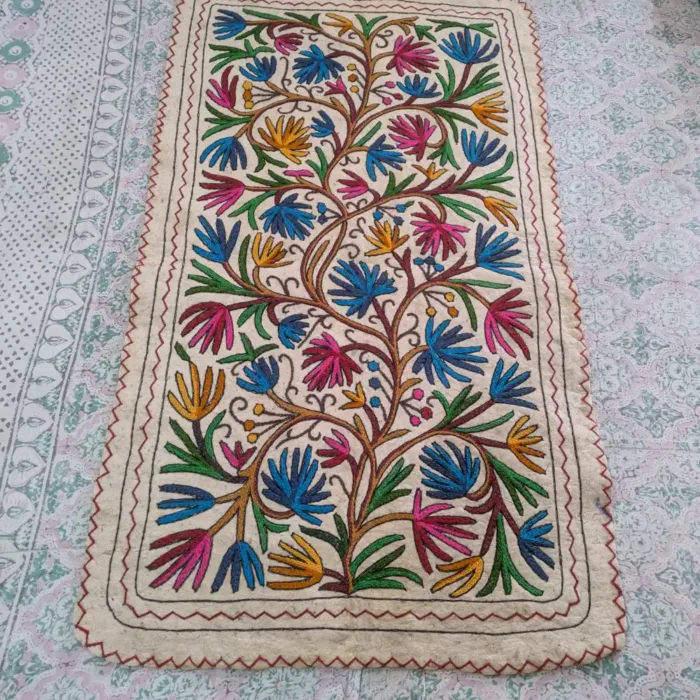 Soft Colorful Rectangular Wool Rug (Namda) with Classic Kashmiri Aari Embroidery (5x3 ft) - Image 3