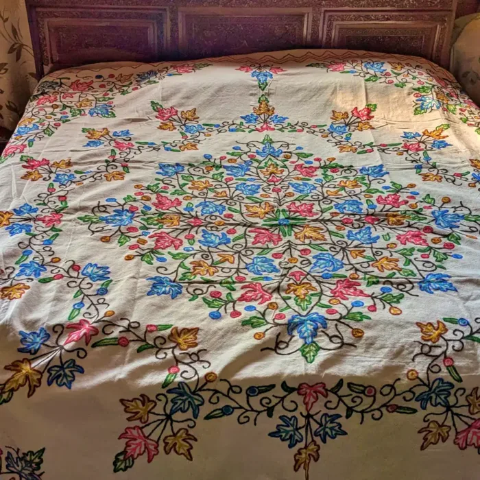 Chinari Mandala Kashmiri Bed Cover | Bed Spread with Hand Crewel Embroidery | Pari Mahal Collection