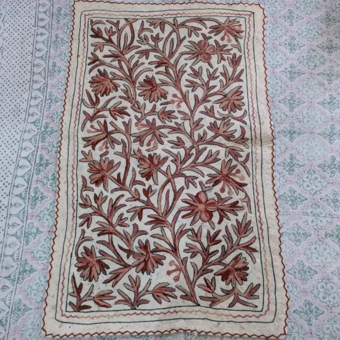 Dark Brown Hand Aari Embroidered Woolen  Namda (4.7 x 3 ft) - Image 2