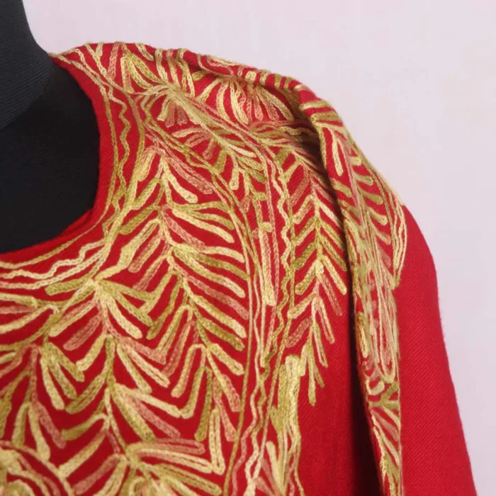 Classic Front Back Aari Embroidered Red Cashmilon Pheran | Feran - Chattabal Collection - Image 3