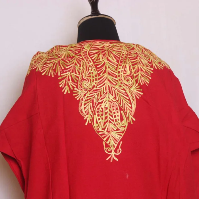 Classic Front Back Aari Embroidered Red Cashmilon Pheran | Feran - Chattabal Collection - Image 4