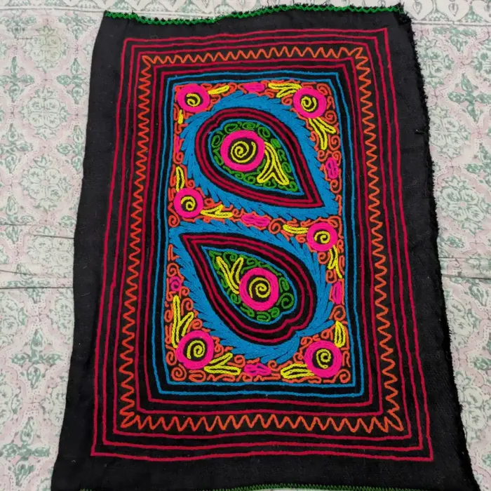 Black Hand Embroidered Kashmiri Gabba Rug with Almond Design | 3*2Feet - Image 2