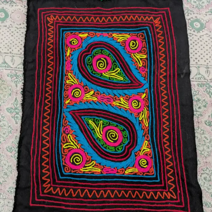 Black Hand Embroidered Kashmiri Gabba Rug with Almond Design | 3*2Feet