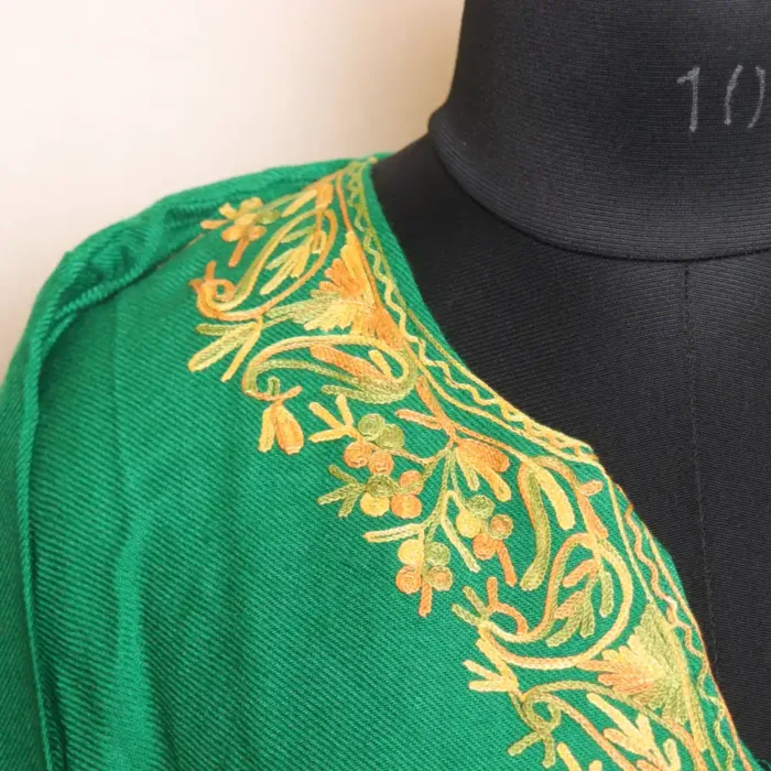 Green Loose Cashmilon Pheran With Border Aari Embroidery (58,43) - Image 2