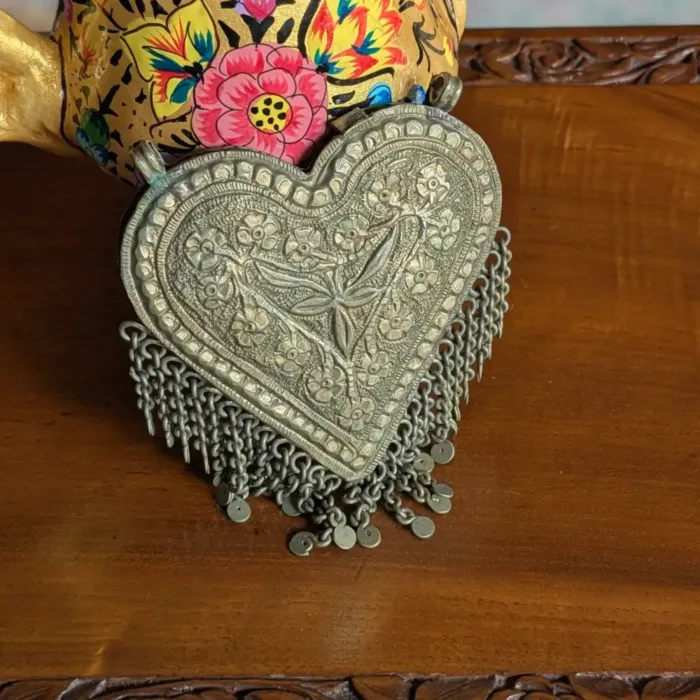 Kashmiri Antique Heart Shaped Pendent with Handcrafted Detailing