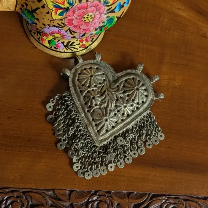 Vintage Kashmiri Pendent with Intricate Patterns | Heart Shaped Jewelry