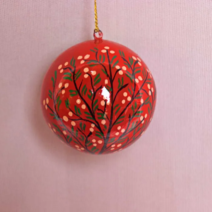 Blue and Red Paper Mache Handmade Hanging Ball 5Inch | Set of 2 - Image 4