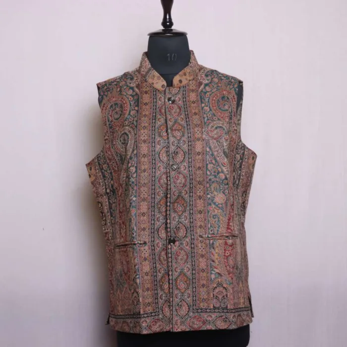 Side Ze Paisely Stylish Polywool Kani Men's Waist Coat | Nehru Jacket - Sonwar Collection