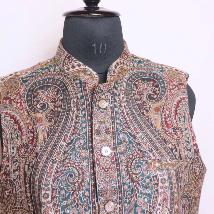 Elegant Big Paisely Polywool Kani Men's Waist Coat | Nehru Jacket - Sonwar Collection - Image 2