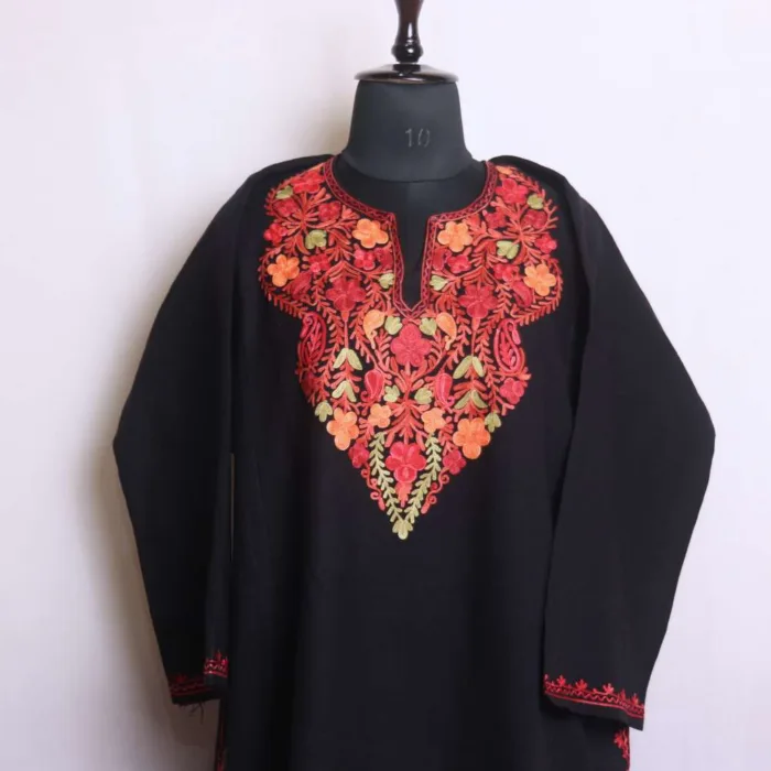 Black Cashmilon Aari Embroidery Traditional Pheran | Phiran - Chattabal Collection [50, 44]